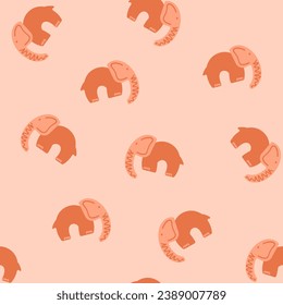 A pattern with a primitive image of pink elephants on a pale pink background.