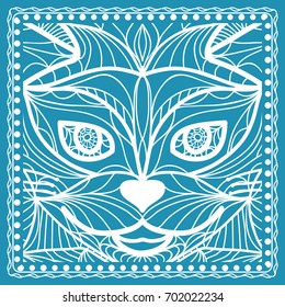 Pattern Print for Fabric. A pattern from the Cat's face. Vector illustration. For Print Bandana, Nashnoy Shawl, Carpet