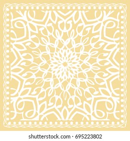 Pattern Print for Fabric. Pattern of Mandala with Border. Vector illustration. Golden color. For Print Bandana, Shawl, Carpet
