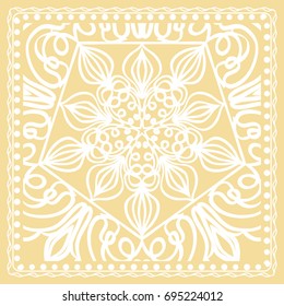 Pattern Print for Fabric. Pattern of Mandala with Border. Vector illustration. Golden color. For Print Bandana, Shawl, Carpet