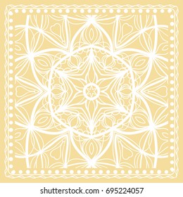 Pattern Print for Fabric. Pattern of Mandala with Border. Vector illustration. Golden color. For Print Bandana, Shawl, Carpet