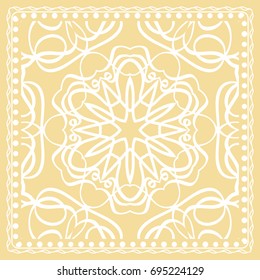 Pattern Print for Fabric. Pattern of Mandala with Border. Vector illustration. Golden color. For Print Bandana, Shawl, Carpet