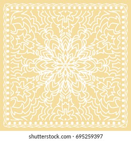 Pattern Print for Fabric. Pattern of Mandala with Border. Vector illustration. Golden color. For Print Bandana, Shawl, Carpet