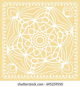 Pattern Print for Fabric. Pattern of Mandala with Border. Vector illustration. Golden color. For Print Bandana, Shawl, Carpet