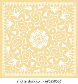 Pattern Print for Fabric. Pattern of Mandala with Border. Vector illustration. Golden color. For Print Bandana, Shawl, Carpet