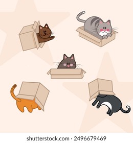 Pattern print of kittens playing inside cardboard boxes cute cats