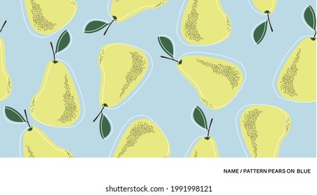 Pattern print with pears as elements on the blue background