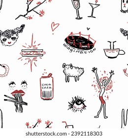 Pattern for print. Random images related to youth