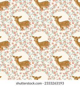 Juego de patrones e impresiones con ciervo y floral. Ilustración del vector
