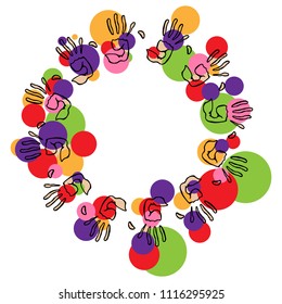 Pattern from the prints of the palms. Vector illustration of palm prints. Background of color prints of hands. Hand drawn colored palms prints on the Indian holiday Holi.