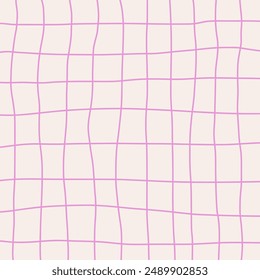 Pattern psychedelic checkerboard. Groovy retro wavy checkered texture. Psychedelic modern playful lilac and white background. Retro graphic y2k design. Twisted and distorted trendy vector illustration