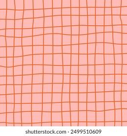 Pattern psychedelic checkerboard. Groovy retro wavy checkered texture. Psychedelic modern playful orange and white background. Retro graphic y2k design. Twisted and distorted vector illustration
