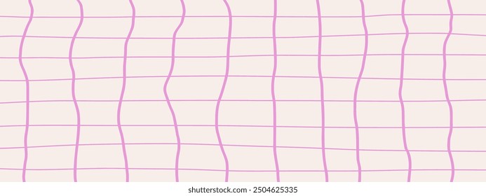 Pattern psychedelic checkerboard. Groovy retro wavy checkered texture. Psychedelic modern playful lilac and white background. Retro graphic y2k design. Twisted and distorted trendy vector illustration