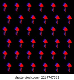 pattern psychedelic illusion background with colored blue and red mushrooms in hippie style.