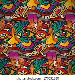 pattern of psychedelic parties in vintage style