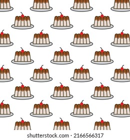 Pattern of pudding in white background with mini doodle (icons). Vector Illustration