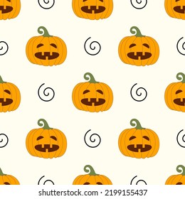 Pattern of pumpkin and curl on light background. Vector image for use in web design or textiles