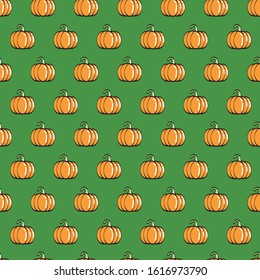 Pattern of a pumpkin. Image of a textured background to decorate. Drawing of a pumpkin made in a loose stroke. Editable vector.