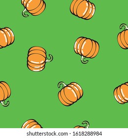 Pattern of a pumpkin. Image of a textured background to decorate. Drawing of a pumpkin made in a loose stroke. Editable vector.