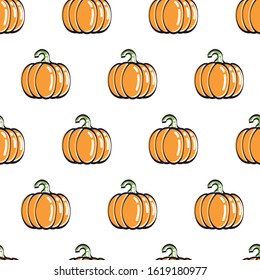 Pattern of a pumpkin. Image of a textured background to decorate. Drawing of a pumpkin made in a loose stroke. Editable vector.
