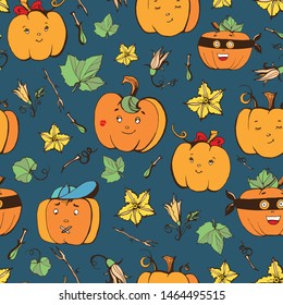 pattern pumpkin on blue halloween