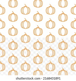 Pattern of Pumpkin in orange color on transparent background(PNG) with mini doodles(icons). Vector Illustration