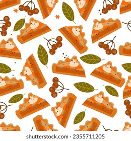 pattern with pumpkin pie with cream vector illustration.