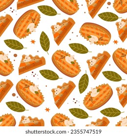 pattern with pumpkin pie with cream vector illustration 