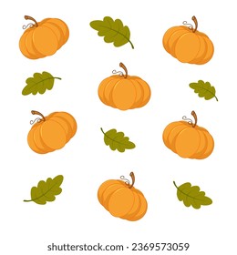 Pattern with pumpkins and autumn leaves. Autumn atmosphere.