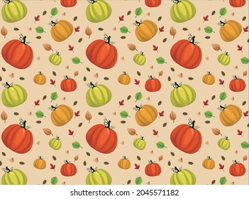 A pattern with pumpkins and autumn leaves for Thanksgiving. Autumn pattern. Vector illustration.