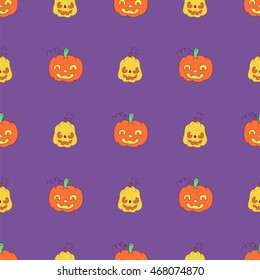 Pattern with pumpkins for Halloween on purple background.