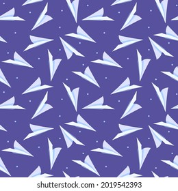 Pattern with a purple background and paper airplanes