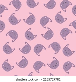 pattern with purple cat. kitten head in a seamless pattern. vector illustration, eps 10.