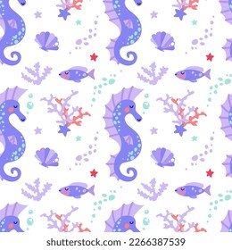 Pattern in purple colors with marine life