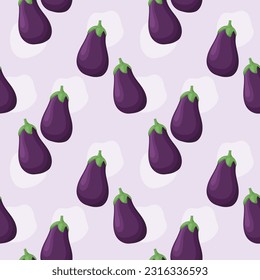 Pattern of purple eggplant. Print. Seamless vector texture. Harvest. Vegetable. Vitamin. Food. Fabric. Textile. Wrapping. Card. Cartoon object. Dark purple.