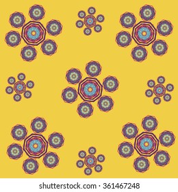 pattern of purple flowers, geometric design for fabric, yellow background vector