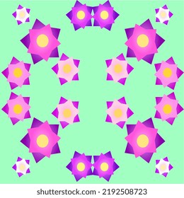  pattern of purple flowers  on a light bluish green background 