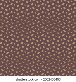 Pattern in purple and gold, consisting of small serrated debris arranged alternately. Textile design.