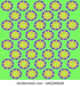 Pattern of purple and yellow flowers on a green field