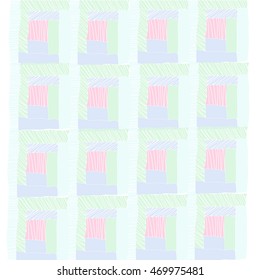  Pattern of quilt, fragment called "draw-well", doodles ,quadrangles, patchwork, stripes, hole . Hand drawn.