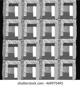  Pattern of quilt, fragment called "draw-well", doodles ,quadrangles, patchwork, stripes, hole . Hand drawn.