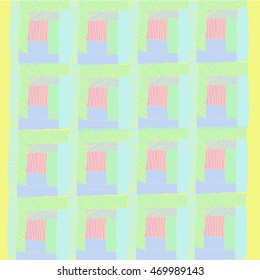  Pattern of quilt, fragment called "draw-well", doodles,patchwork,quadrangles, stripes, hole . Hand drawn.