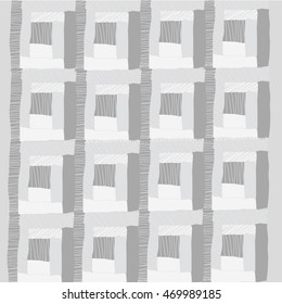  Pattern of quilt, fragment called "draw-well", doodles,patchwork,quadrangles, stripes, hole . Hand drawn.