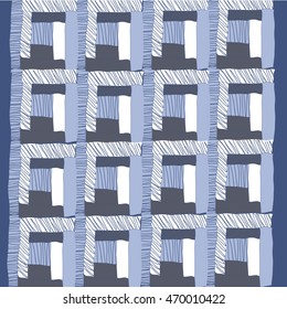  Pattern of quilt, fragment called "draw-well", doodles,patchwork,quadrangles, stripes, hole . Hand drawn.
