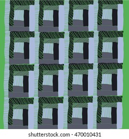  Pattern of quilt, fragment called "draw-well", doodles,patchwork,quadrangles, stripes, hole . Hand drawn.