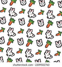 Pattern rabbit and carrot pixel art