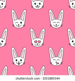 pattern with rabbits with different emotions