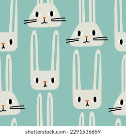 pattern with rabbits in flat style. hand drawn vector illustration.