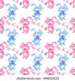 Pattern with rabbits and the inscription of a happy New Year