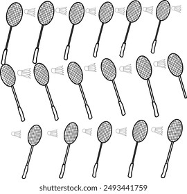 Pattern racket and shuttlecock with white background template 